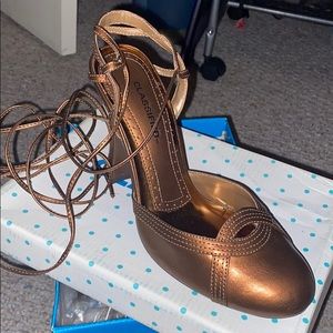 Bronze  Calf Tie-Up Heels